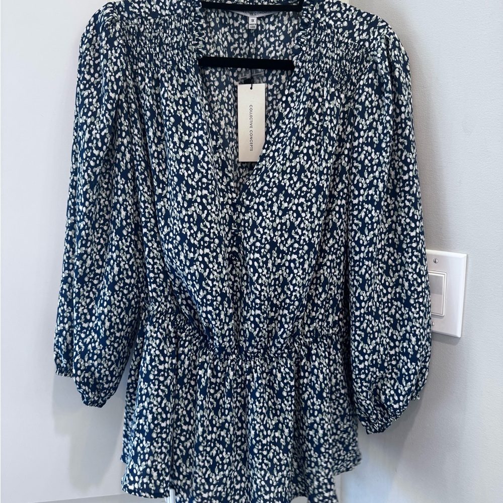 Collective Concepts Navy and White Blouse